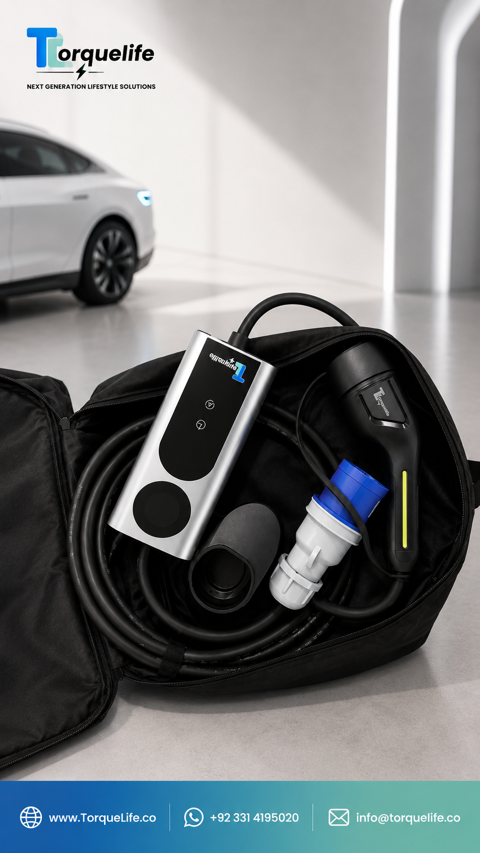 Smart Pro 7kw Portable Ev Charger & CEE Home Adapter | TorqueLife Pakistan