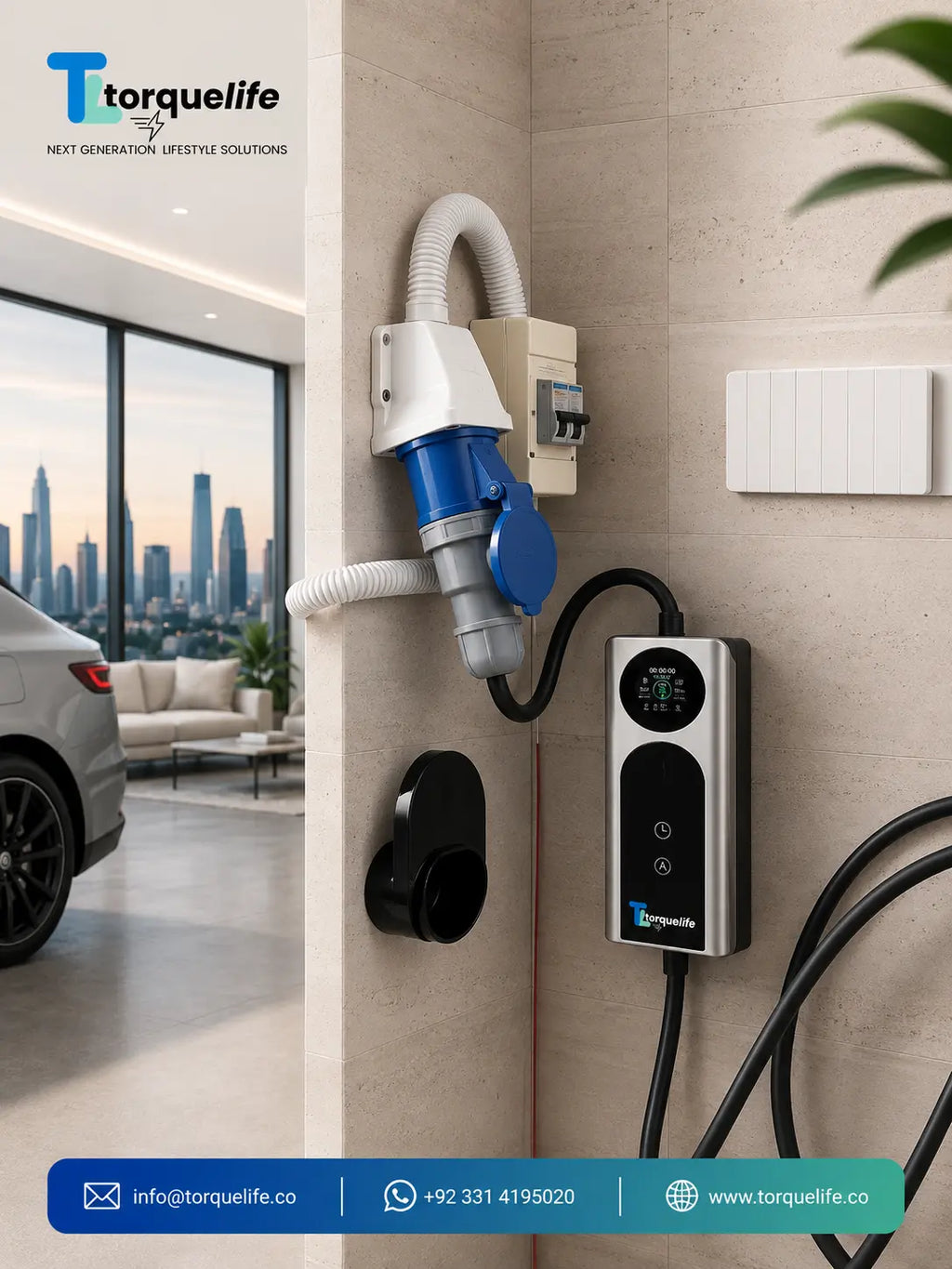 7kW Portable EV Charger – Type 2, Adjustable 6A–32A, Smart App, IP67 | TorqueLife Smart Pro
