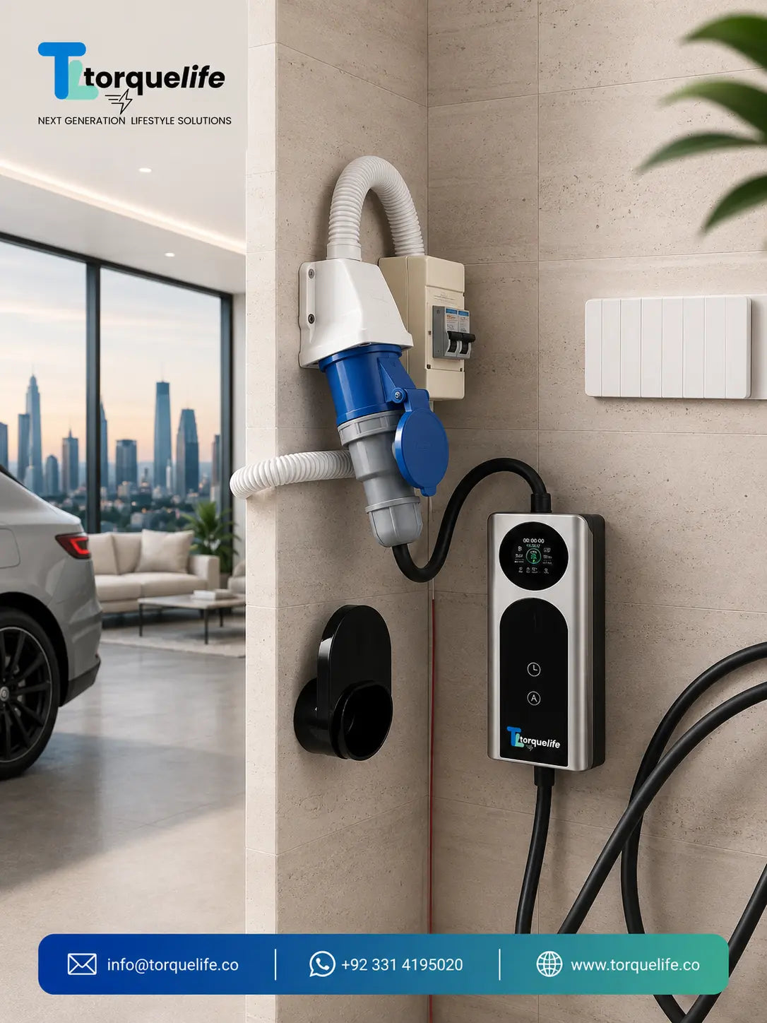 7kW Portable EV Charger – Type 2, Adjustable 6A–32A, Smart App, IP67 | TorqueLife Smart Pro