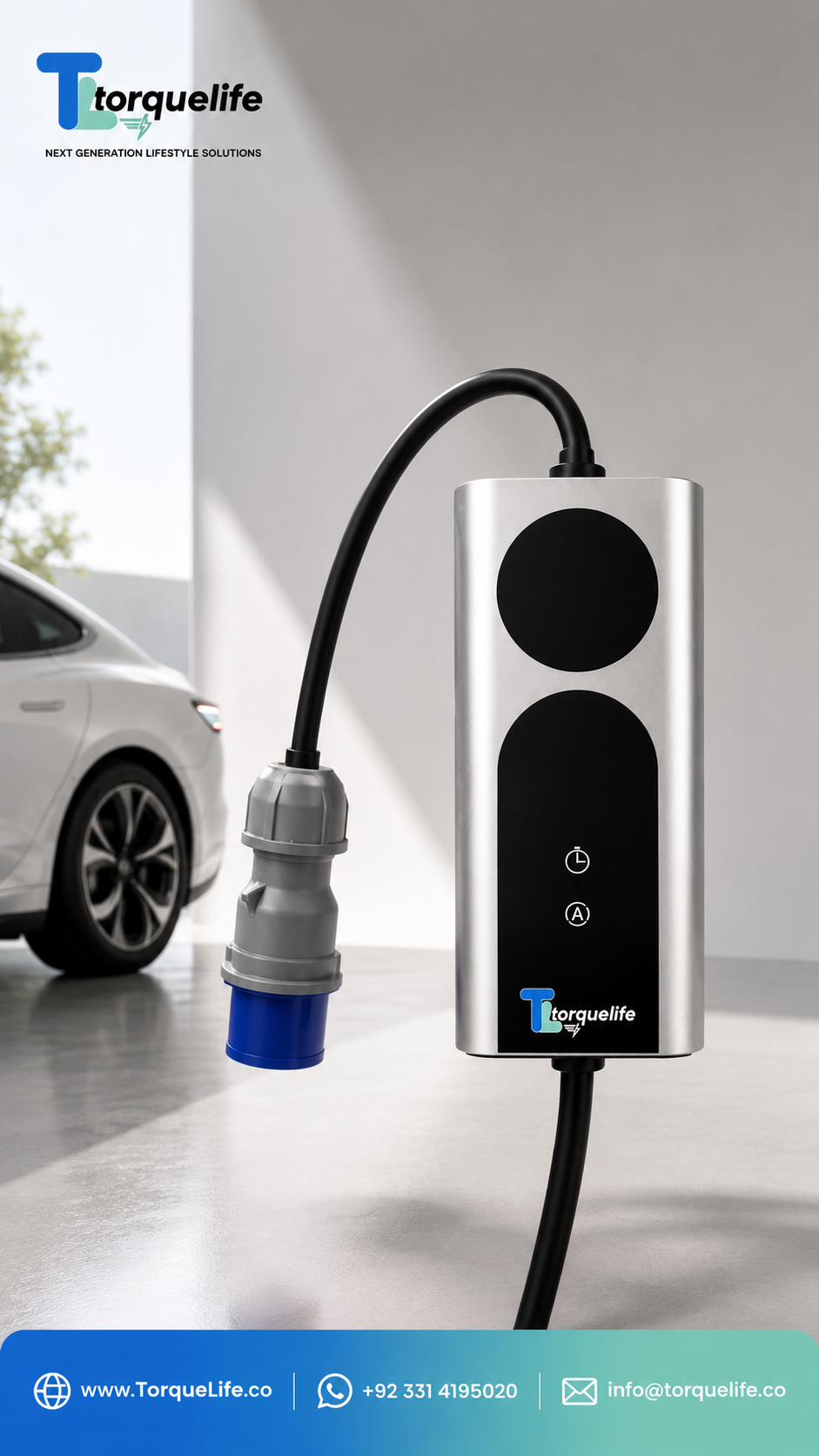 Smart Pro 7kw Portable Ev Charger & CEE Home Adapter | TorqueLife Pakistan