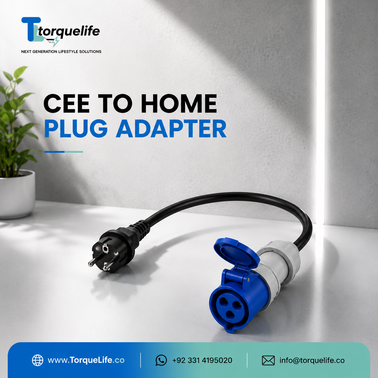 CEE Blue 32A to Home Socket Adapter (16A | Up to 3.7kW) Charge EV Anywhere- TorqueLife