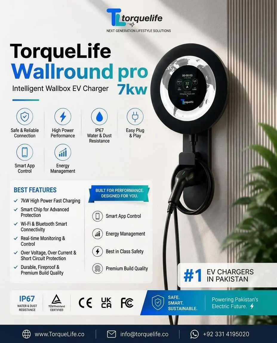 7kW EV Charger Pakistan - TorqueLife Wallround Pro Intelligent Wallbox