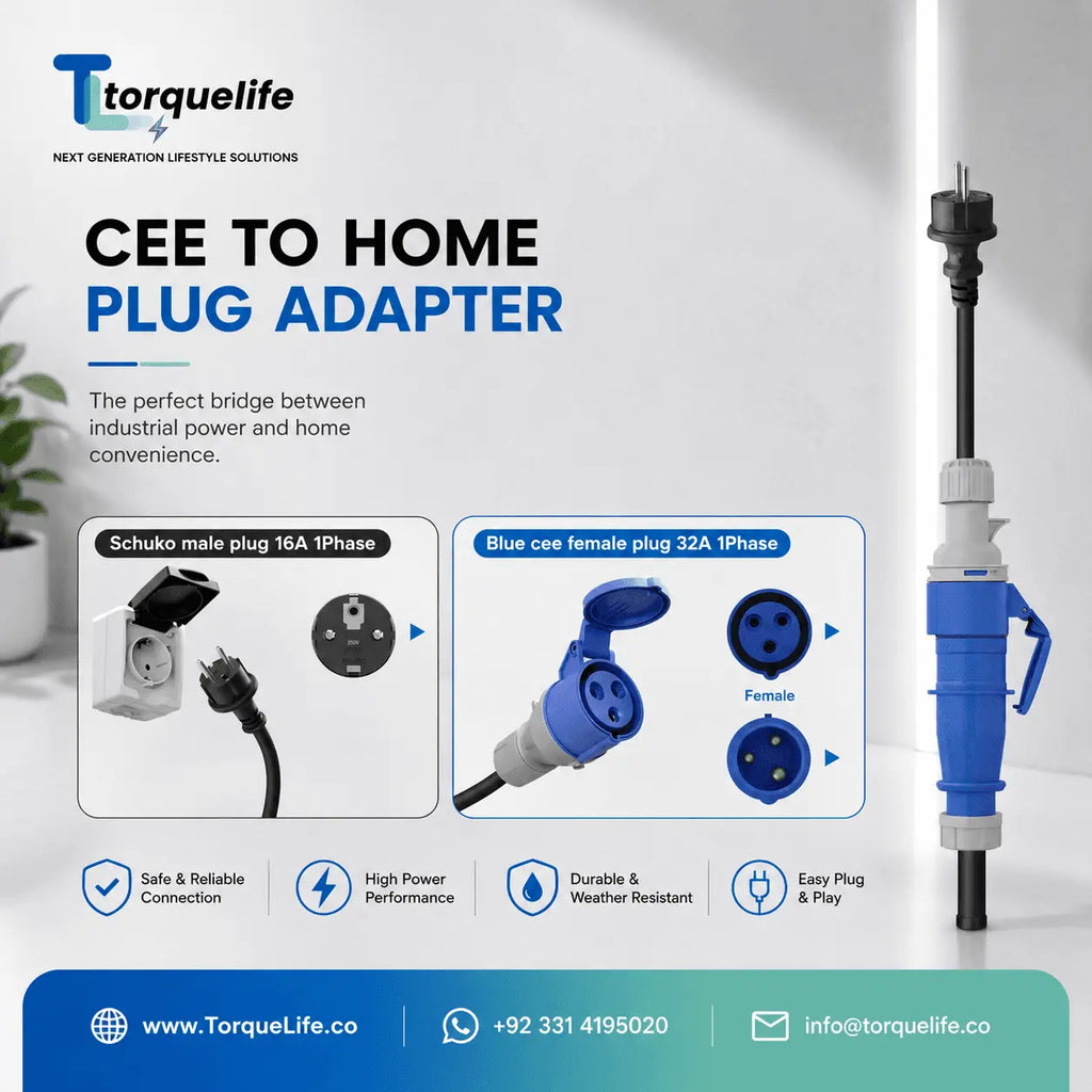 Smart Pro 7kw Portable Ev Charger & CEE Home Adapter | TorqueLife Pakistan.